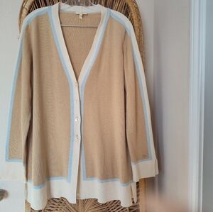 ❄️ Vintage Escada tan blue white wool cashmere silk cardigan